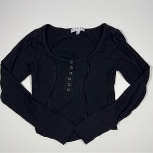 HYFVE Cropped Henley Top M Black Fitted Stretch Y2K Style